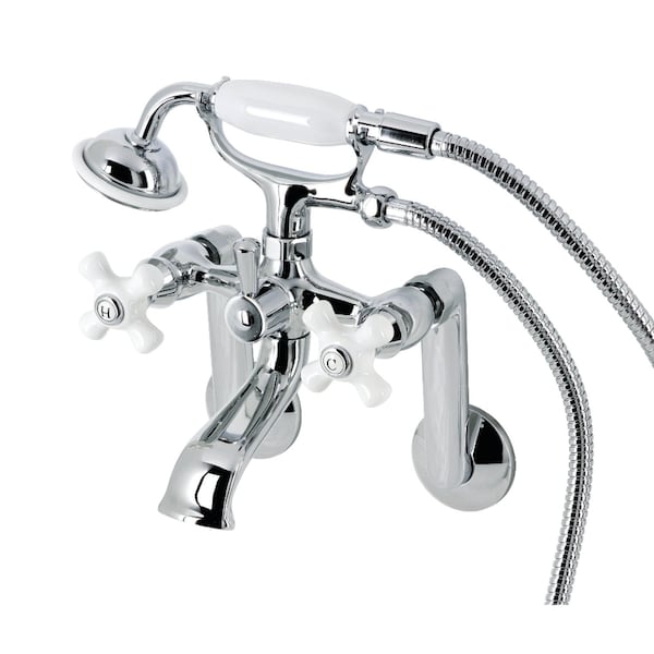 Kingston Brass Tub Wall Mount Clawfoot Tub Faucet with Hand Shower, Polished Chrome KS269PXC - main